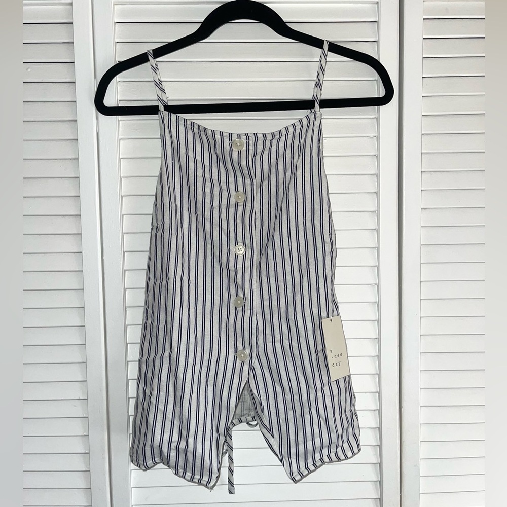 A New Day Striped Button Down Tank Top - Navy and White